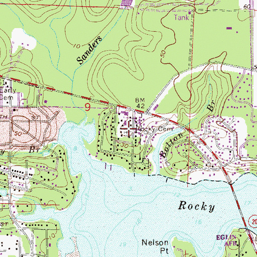Topographic Map of Rocky Cemetery, FL