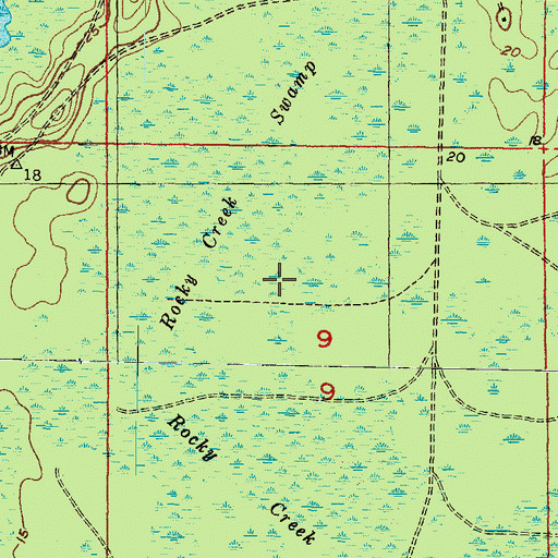 Topographic Map of Rocky Creek Swamp, FL