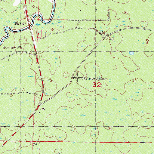 Topographic Map of Rocky Ford Cemetery, FL