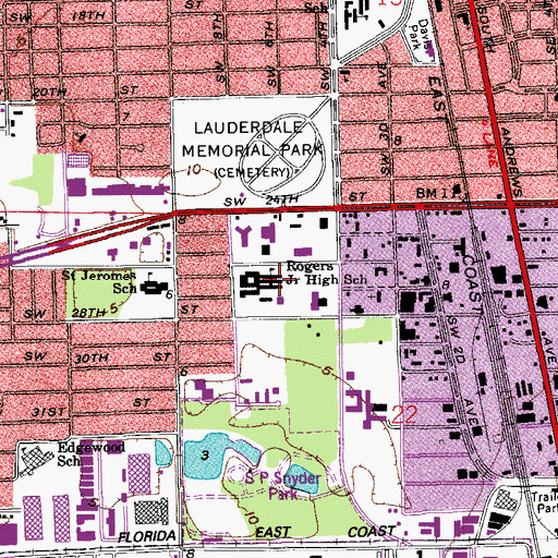 Topographic Map of Rogers Junior High School, FL
