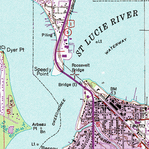Topographic Map of Roosevelt Bridge, FL