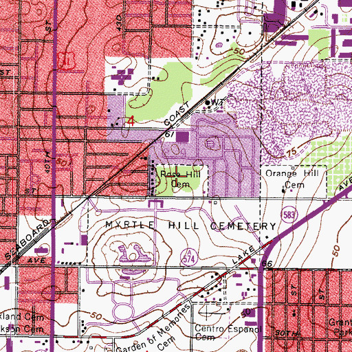 Topographic Map of Rose Hill Memorial Park Cemetery, FL