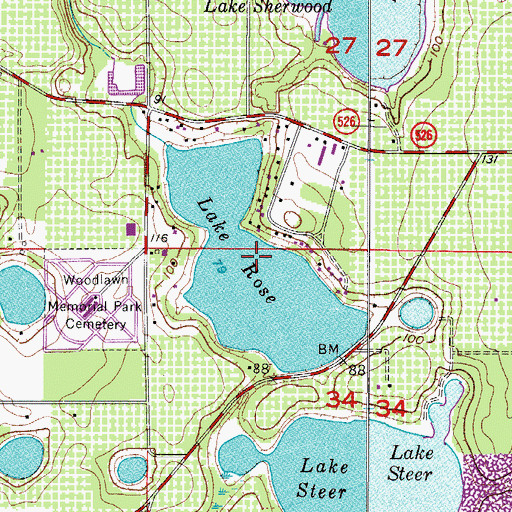 Topographic Map of Lake Rose, FL