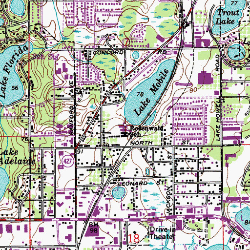 Topographic Map of Rosenwald Center, FL