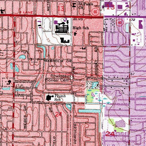 Topographic Map of Rousseau Pioneer Cemetery, FL