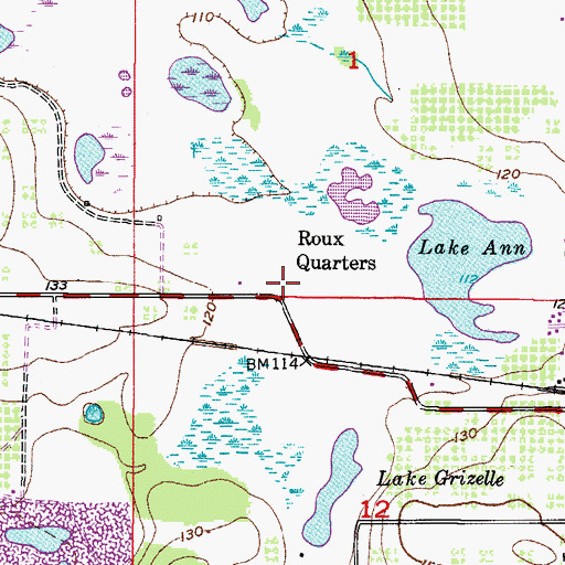 Topographic Map of Roux Quarters, FL