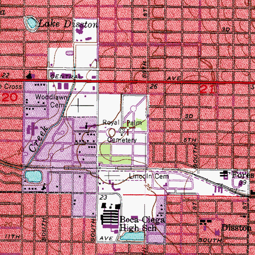 Topographic Map of Royal Palm Cemetery, FL