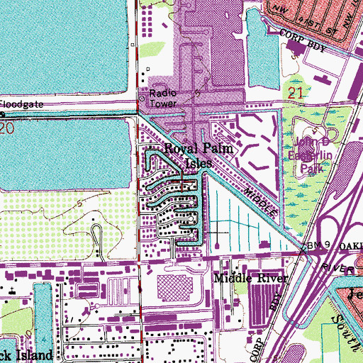 Topographic Map of Royal Palm Isles, FL