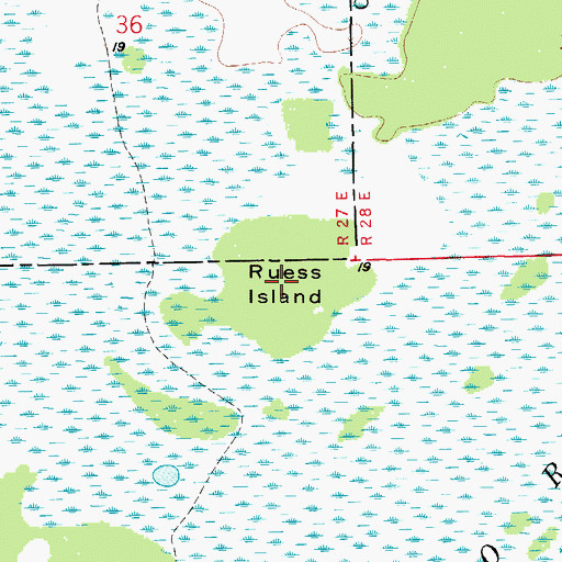 Topographic Map of Ruess Island, FL