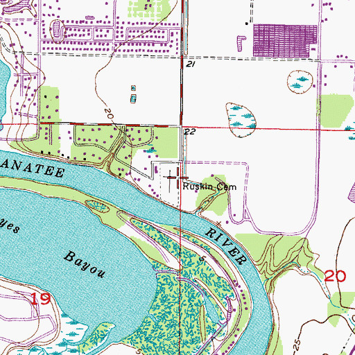 Topographic Map of Ruskin Cemetery, FL