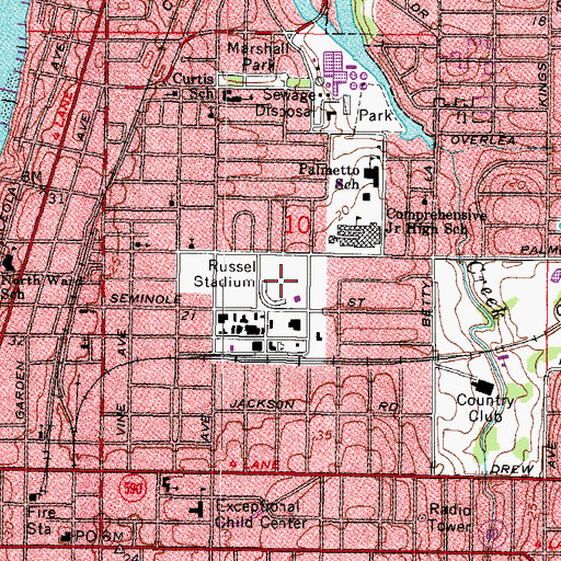 Topographic Map of Jack Russell Stadium, FL