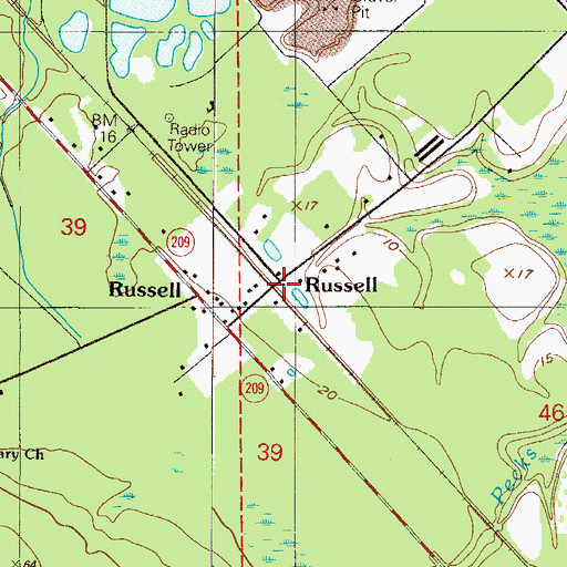 Topographic Map of Russell, FL