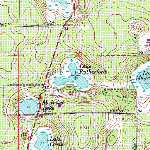 Topographic Map of Lake Rutherford, FL