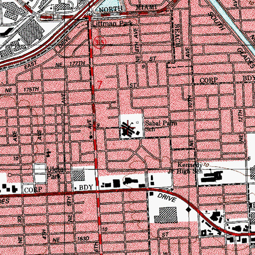 Topographic Map of Gertrude K Edelman Sabal Palm Elementary School, FL