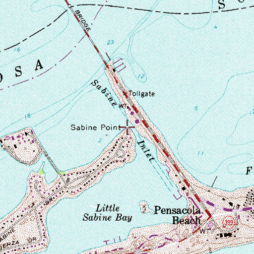 Topographic Map of Sabine Inlet, FL