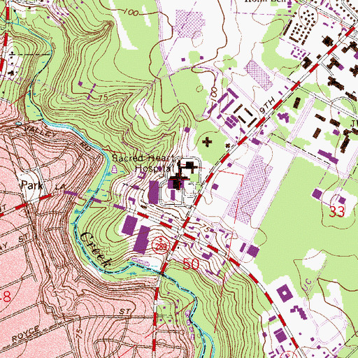 Topographic Map of Sacred Heart Hospital, FL