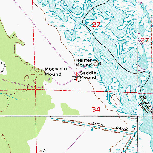 Topographic Map of Saddle Mound, FL
