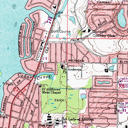 Topographic Map of Saint Andrews Church, FL