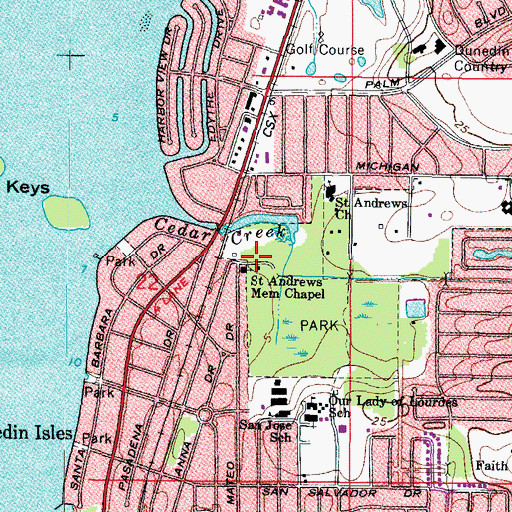 Topographic Map of Saint Andrews Memorial Chapel, FL