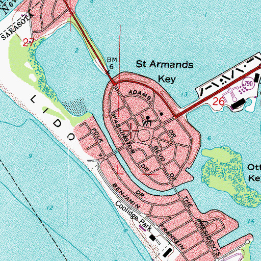 Topographic Map of Saint Armands Key, FL
