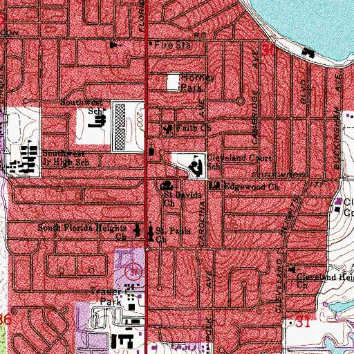 Topographic Map of Saint Davids Church, FL