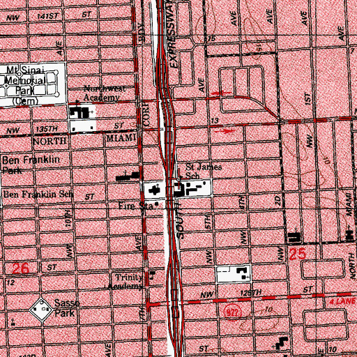 Topographic Map of Saint James School, FL