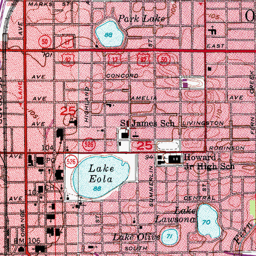 Topographic Map of Saint James School, FL