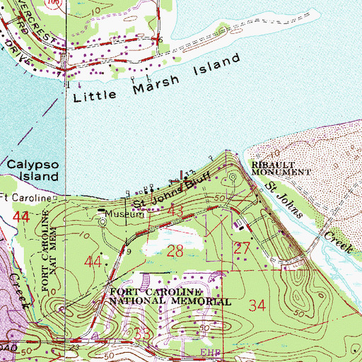 Topographic Map of Saint Johns Bluff, FL
