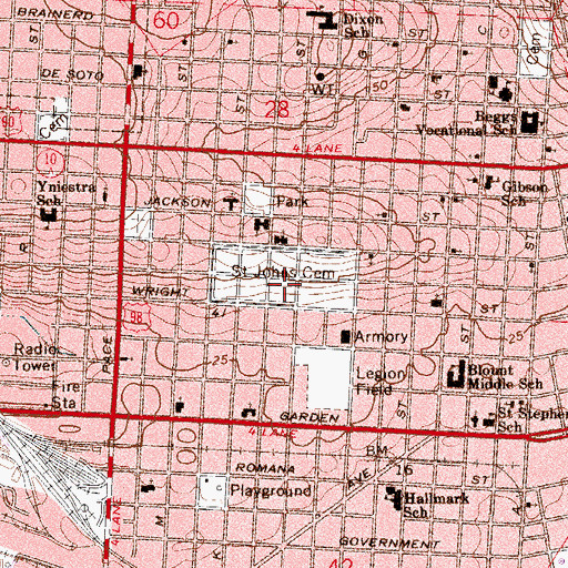 Topographic Map of Saint John's Cemetery, FL