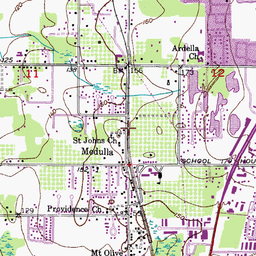 Topographic Map of Saint Johns Church, FL