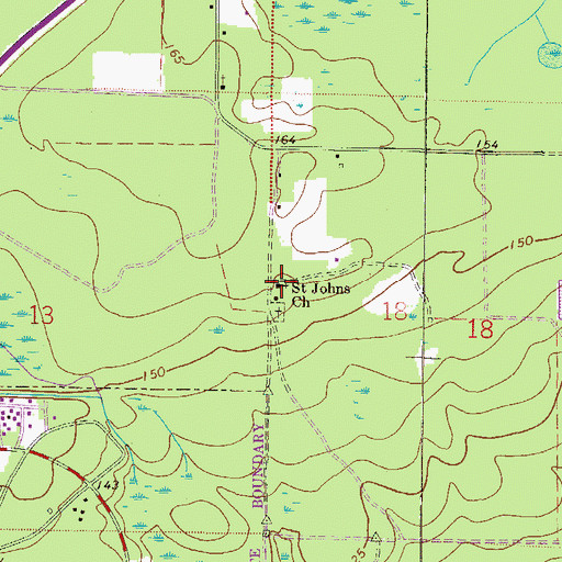 Topographic Map of Saint Johns Church, FL