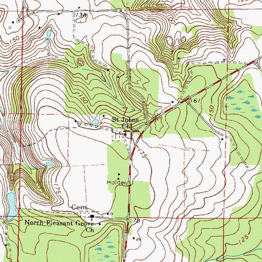 Topographic Map of St. Johns United Methodist Church, FL