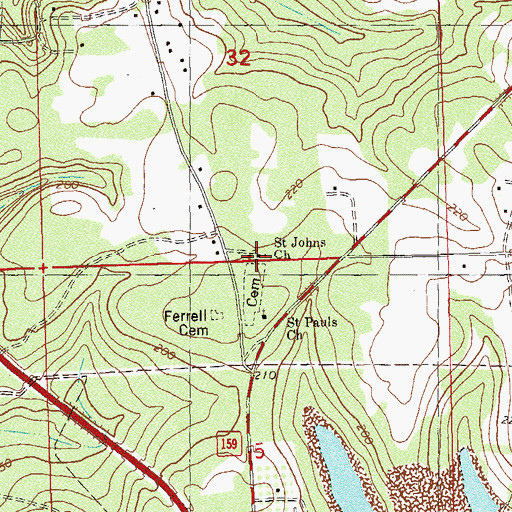 Topographic Map of Saint Johns Church, FL