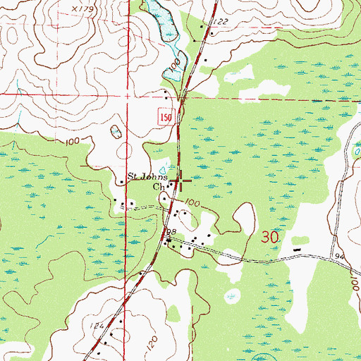 Topographic Map of Saint Johns Church, FL