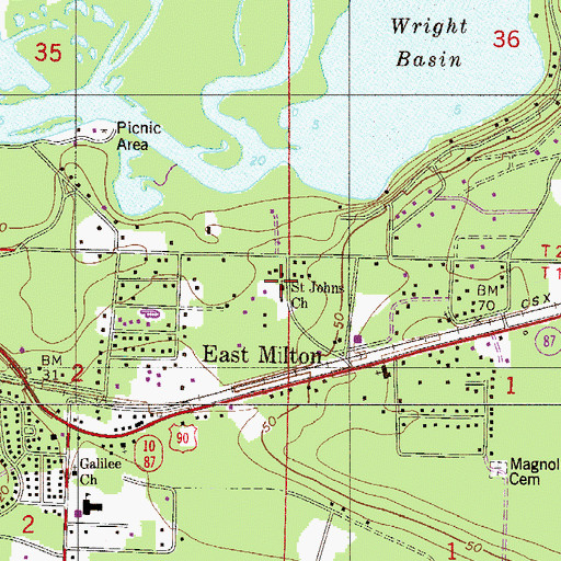 Topographic Map of Saint Johns Church, FL