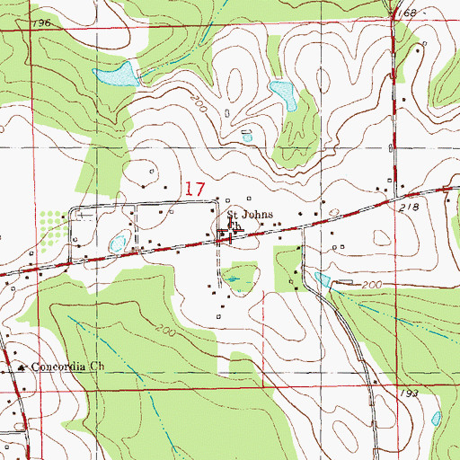Topographic Map of Saint Johns Church, FL