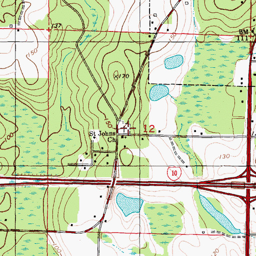 Topographic Map of Saint Johns Church, FL
