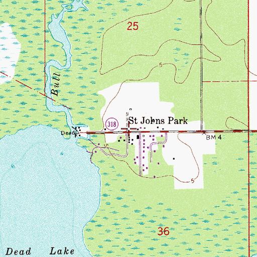 Topographic Map of Saint Johns Park, FL