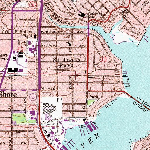 Topographic Map of Saint Johns Park, FL