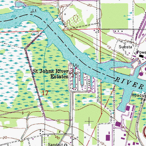 Topographic Map of Saint Johns River Estates, FL