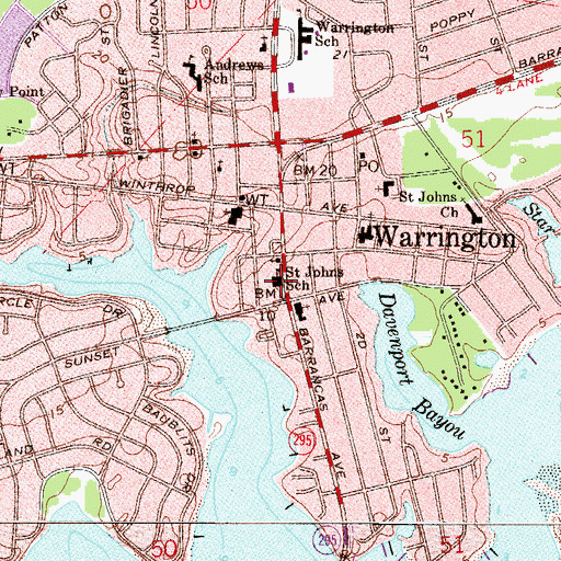 Topographic Map of Saint Johns School, FL