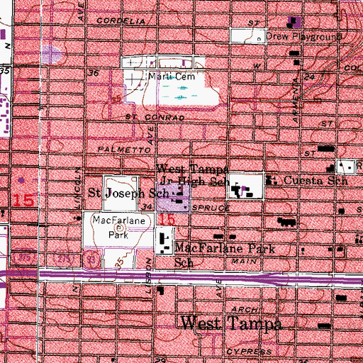 Topographic Map of Saint Joseph School - Tampa, FL