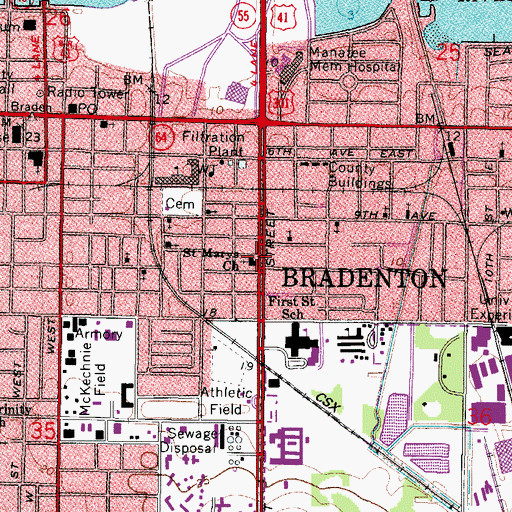 Topographic Map of Saint Marys Church, FL