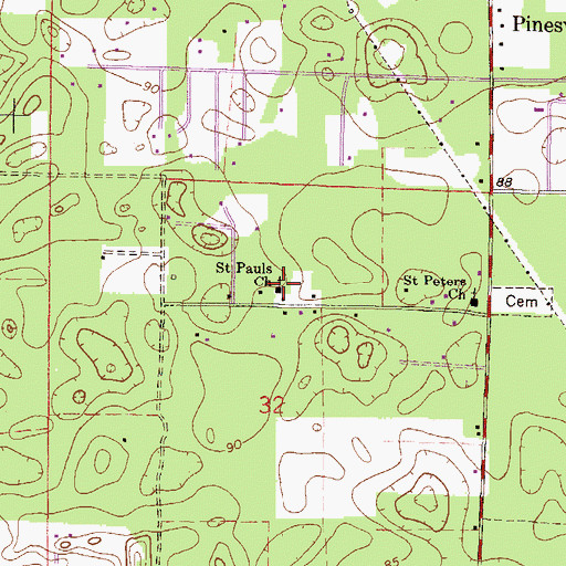 Topographic Map of Saint Paul Baptist Church, FL