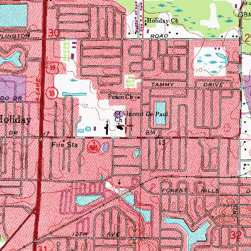 Topographic Map of Saint Vincent de Paul Church, FL