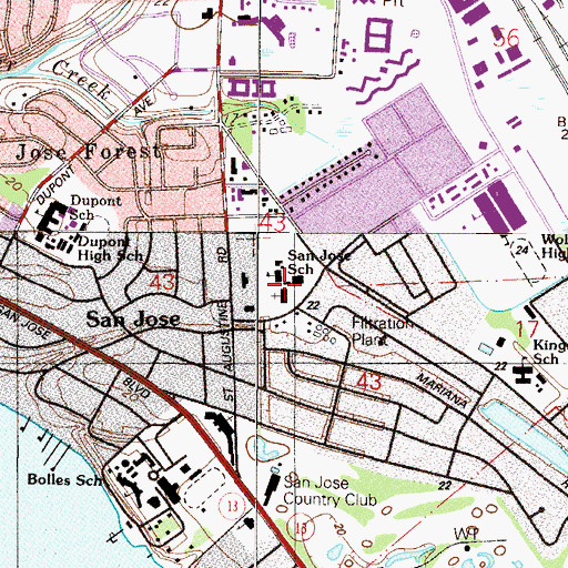 Topographic Map of San Jose School, FL