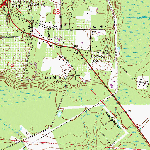 Topographic Map of San Mateo Cemetery, FL