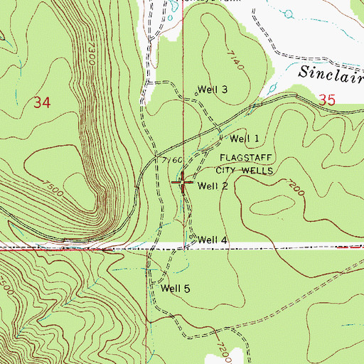 Topographic Map of Flagstaff City Well Two, AZ