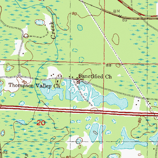 Topographic Map of Sanctified Church, FL