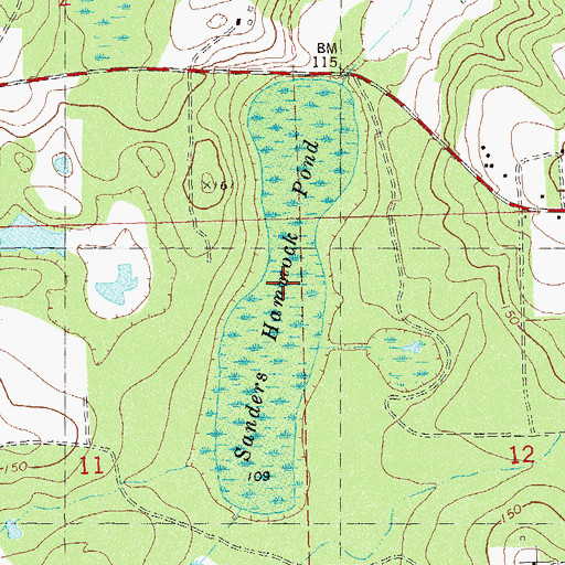 Topographic Map of Sanders Hammock Pond, FL